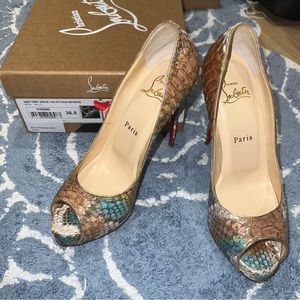 Christian Louboutin New VP python 120mm 36.5 gold metallic multi color